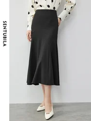 SENTUBILA Patchwork Fishtail Skirt for Women 2024 Autumn High-waisted A-line Elegant Office Lady Women Long Skirt 143Q55787