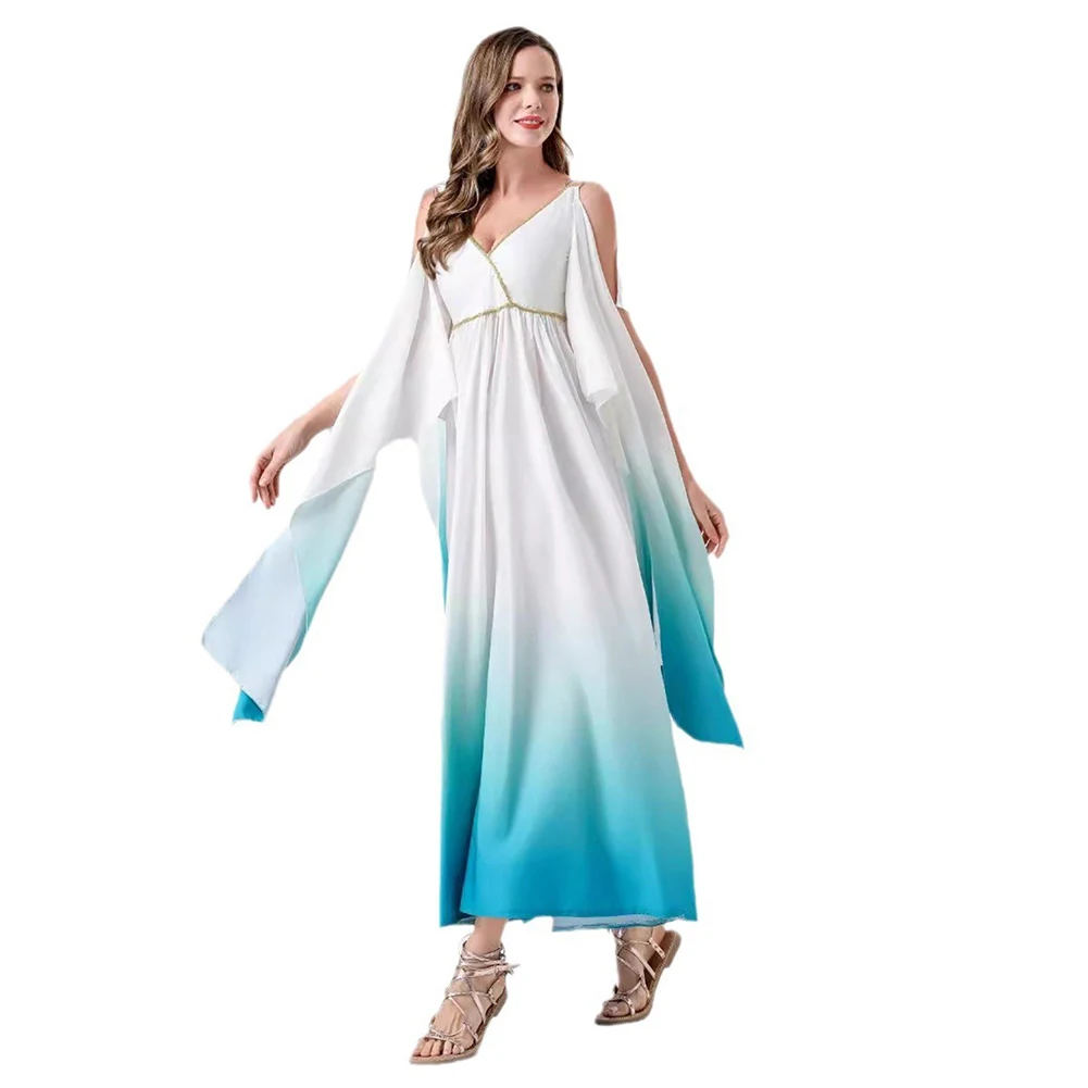 Greek Mythological Goddess Cosplay Halloween Carnival Gradient Sleeveless Long Skirt Adult Female Costume Outfits Dress Suit