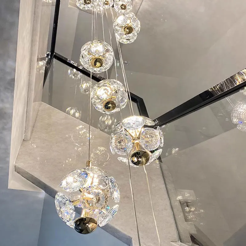 

Modern Led Crystal Telecontrol Chandelier For Staircase Luxury Home Decor Lamp Round Lighting Fixture Creative Bedroom Lustre ﻿