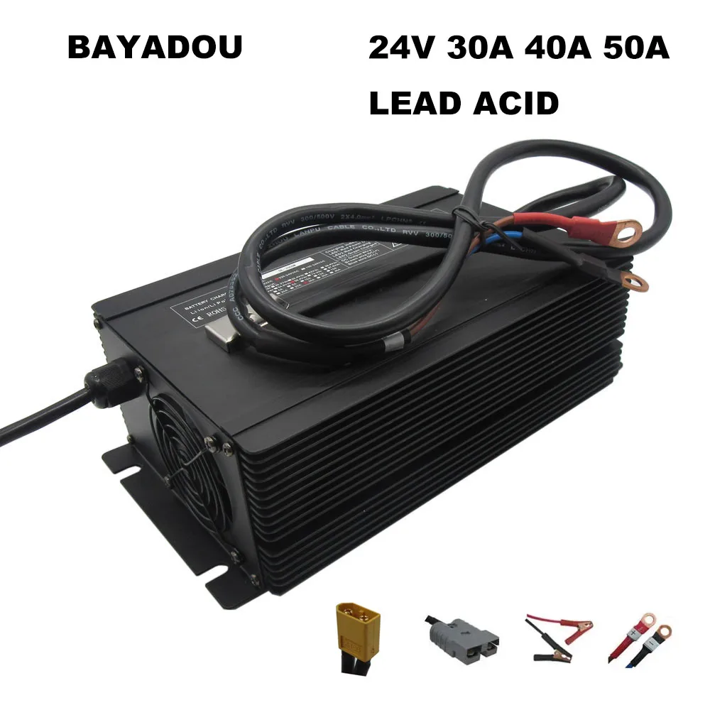 24V 50A Lead Acid Fast Charger 24 Volt 40A 30A RV Folklift Golf Cart Energy Storage Solar Battery Charger 29.4V CC CV Trickle