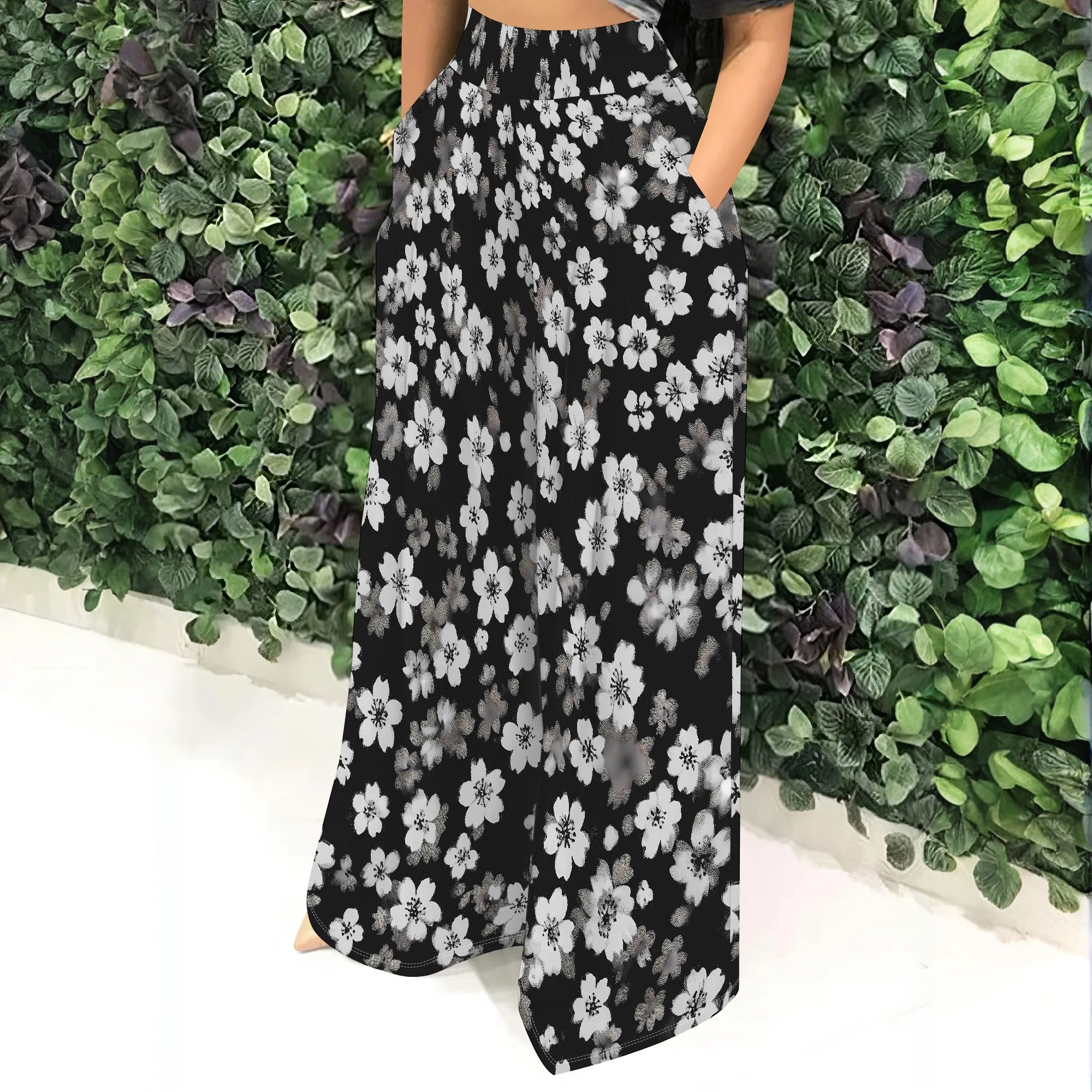 Floral Print Wide Leg Pants, High Waist Trousers, Loose Fit Bottoms, Pockets, Casual Daily Wear, S-2XL