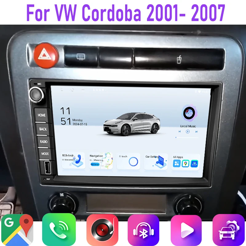 

7" 4GB+64GB For VW Cordoba 2001-2007 Car Radio Google Map Head Unit GPS Android Auto Bluetooth Stereo Steering Wheel Control