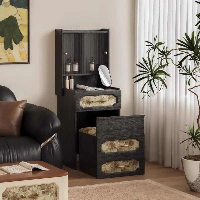 

DSA solid wood premium black dresser small apartment bedroom narrow dressing table storage integrated simple cabinet
