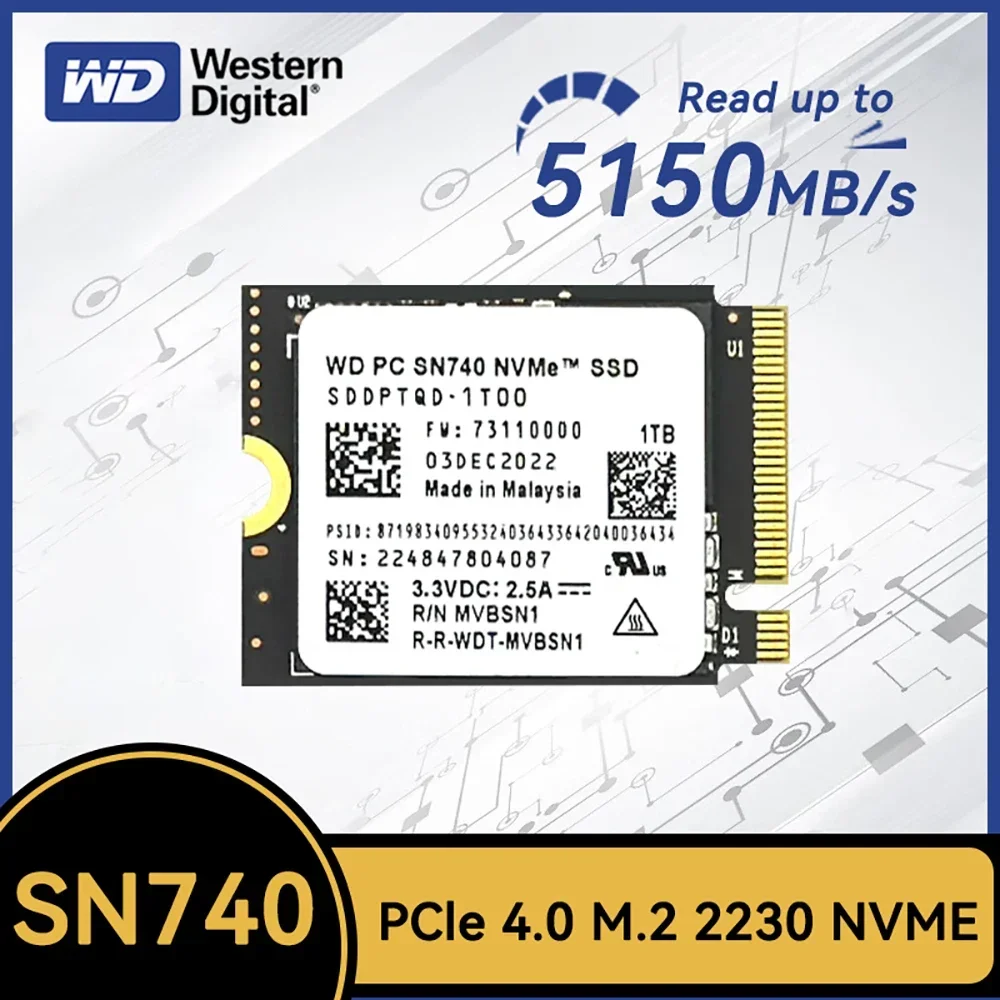 Western Digital WD SN740 2TB 1TB SSD M.2 2230 Gen4 PCIe 4.0 X4 NVMe Solid State Drive for Steam Deck Microsoft Surface ProX