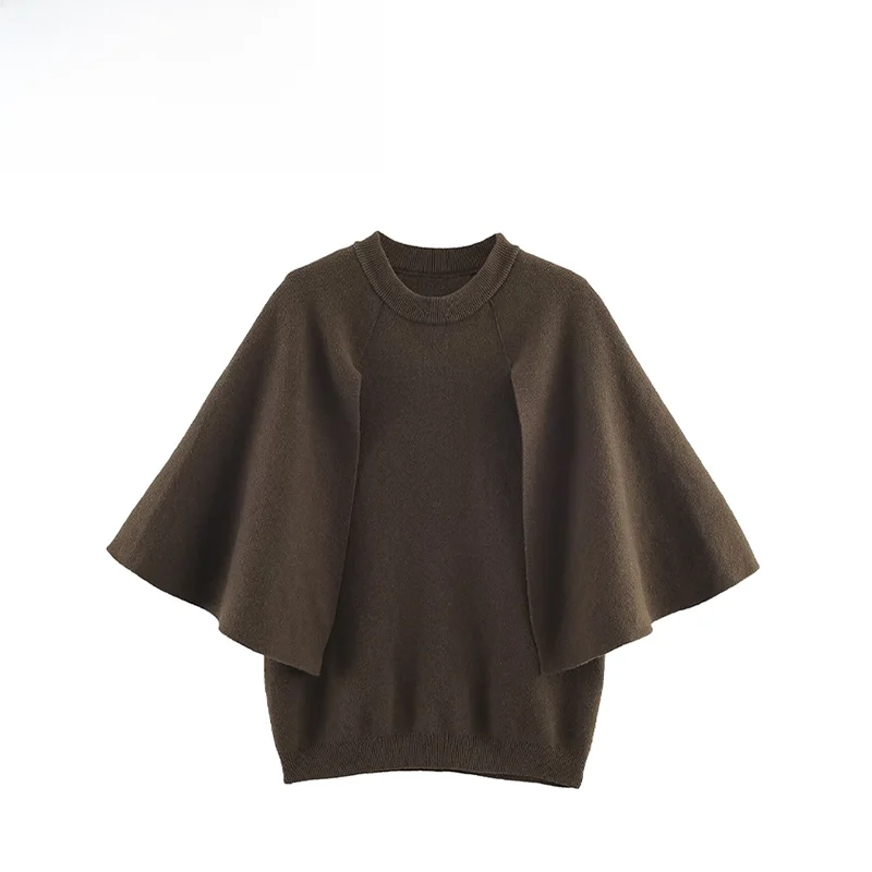 

Faionable Layered Sve Knitted Sweater Simple Casual Polyester Fiber Women's Loose Fit ort Sve round Ne Warmth