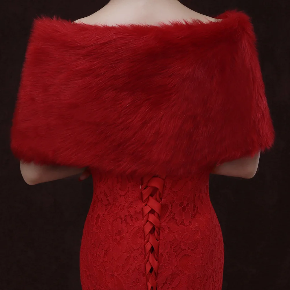 

Warm Tippet For Bride Winter Shawl Acrylic Fiber Lightweight Soft Elegant Simple Design Wedding Party Prom Decoration Red