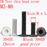 5-50pcs CM torx thin head screw M2 M2.5 M3 M4 M5 M6 M8 304 Stainless Steel black Ultra Thin Super Low Flat Wafer Head Screw a2