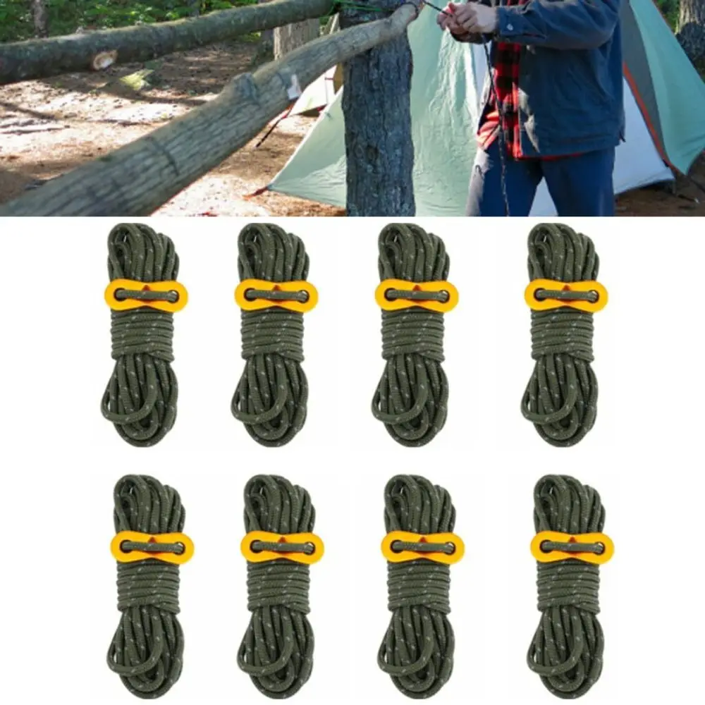 

8 шт. 4-метровых светоотражающих веревок для палаток 4 мм с пряжками из алюминиевого сплава, полиэстеровые направляющие шнуры для палаток, легкие веревки для кемпинга