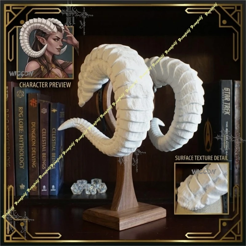

Golden Curly Demon Gothic Ram Horns Headband For Halloween Party Devil White Sheep Horns A Pair Performance Props DIY Materia