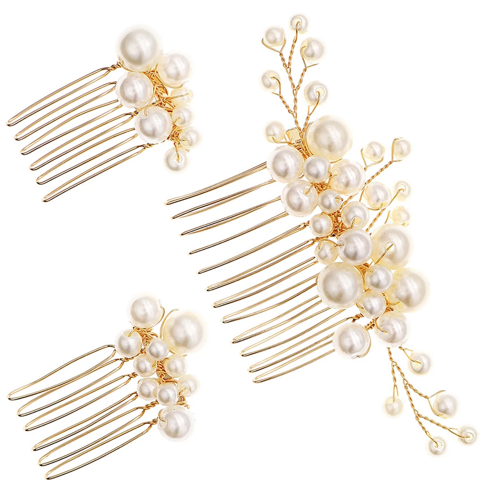 مجموعة مشط شعر لؤلؤية كلاسيكية مكونة من 3 قطع إكسسوارات للنساء العروس الزفاف الرسمي حجر الراين Hanfu الزفاف #3