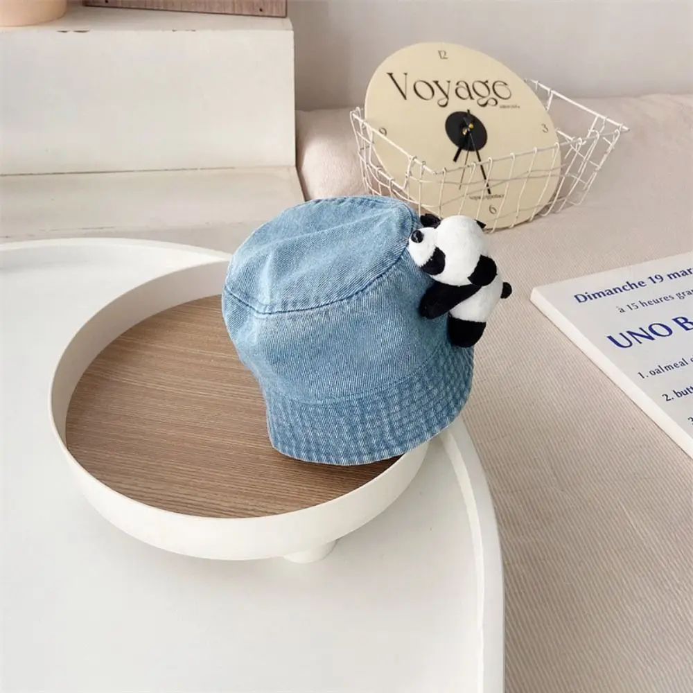 Breathable Panda Children Sun Visor Hat Cowboy Korean Style Bucket Cap Solid Color Wide Brim Baby Fisherman Hat Camping