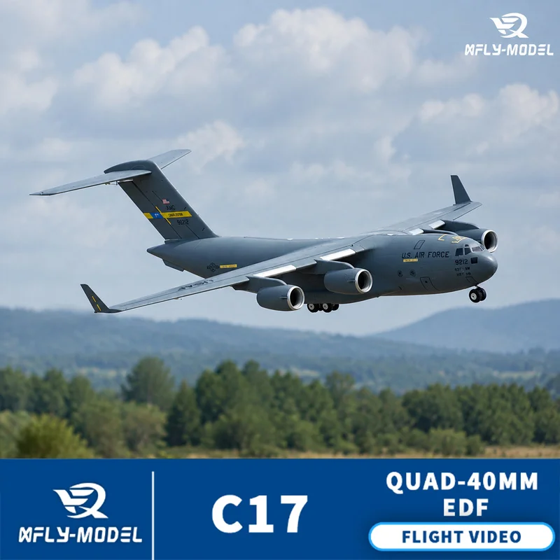 XFly C-17 Globemaster Quad 40MM EDF Jet Stunt Flight Sound Simulation Electric Model Aircraft Fixed-Wing Transport Aircraft C17