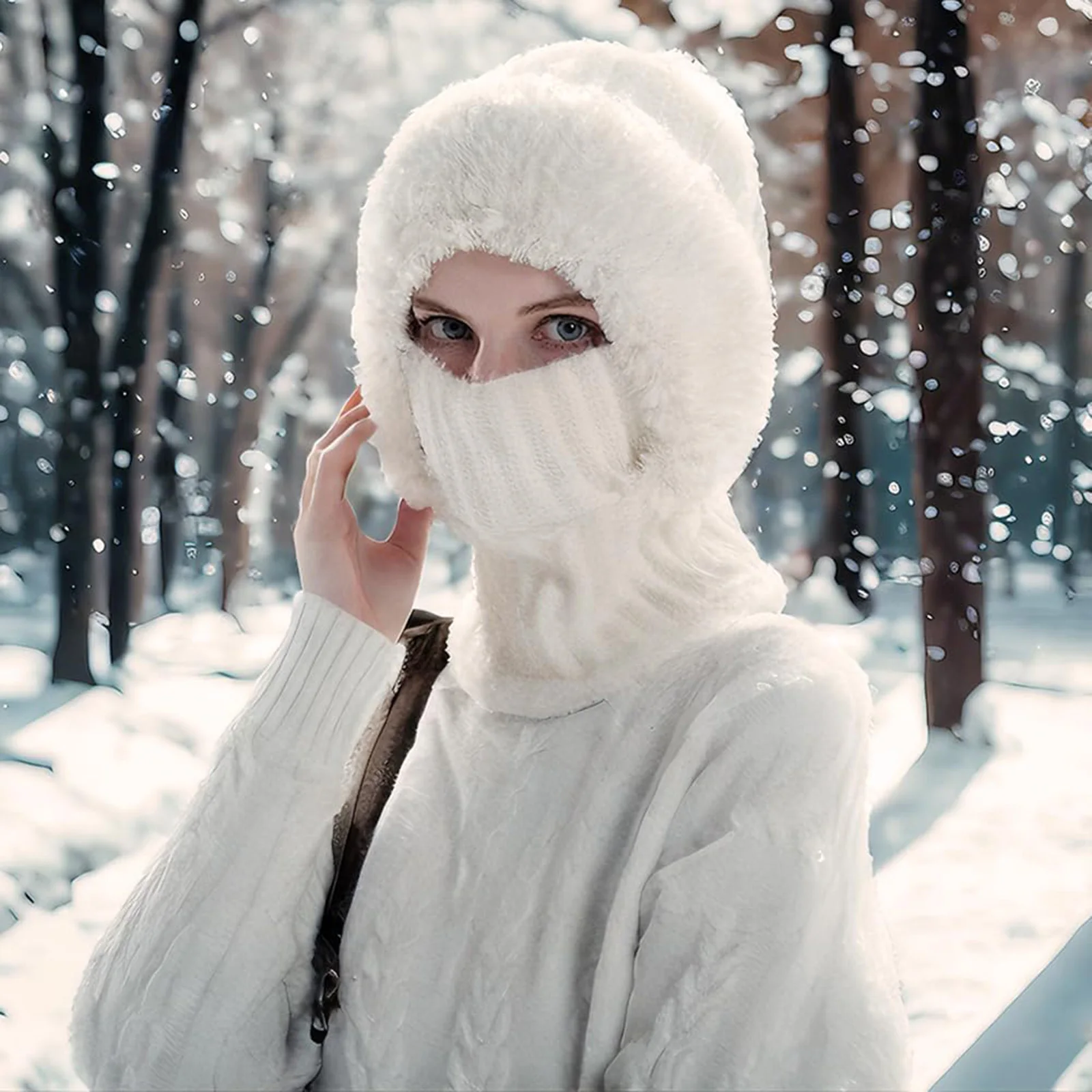 

Thermal Fleece Knit Beanie with Ear Covers All-in-One Windproof Hood Neck Warmer Specifically for Bicycle Riders