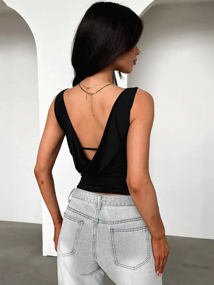 Novos tops sexy dissolvidos pescoço sem costas sem mangas regata nicho y k hottie meninas rua fina primavera verão