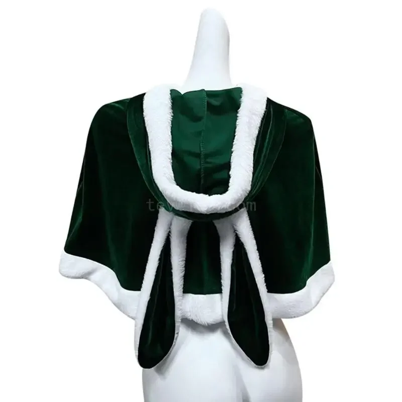 Christmas Capes Shawl with Rabbits Ears Festive Party Wear for Women and Teens Holiday Celebrations Open Front Capes image 5