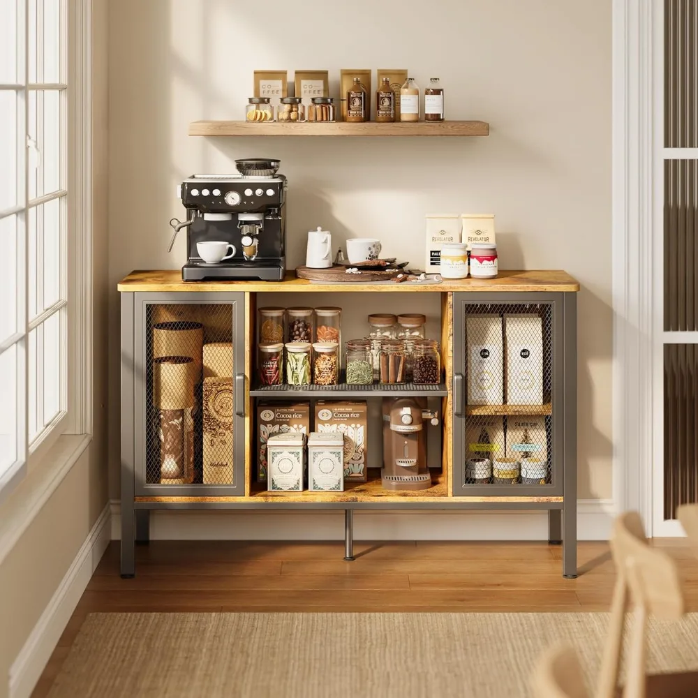 Small Coffee Bar Cabinet with Storage, Farmhouse Sideboard Buffet Cabinet and Wood Wine Cabinet for Kitchen Living Room