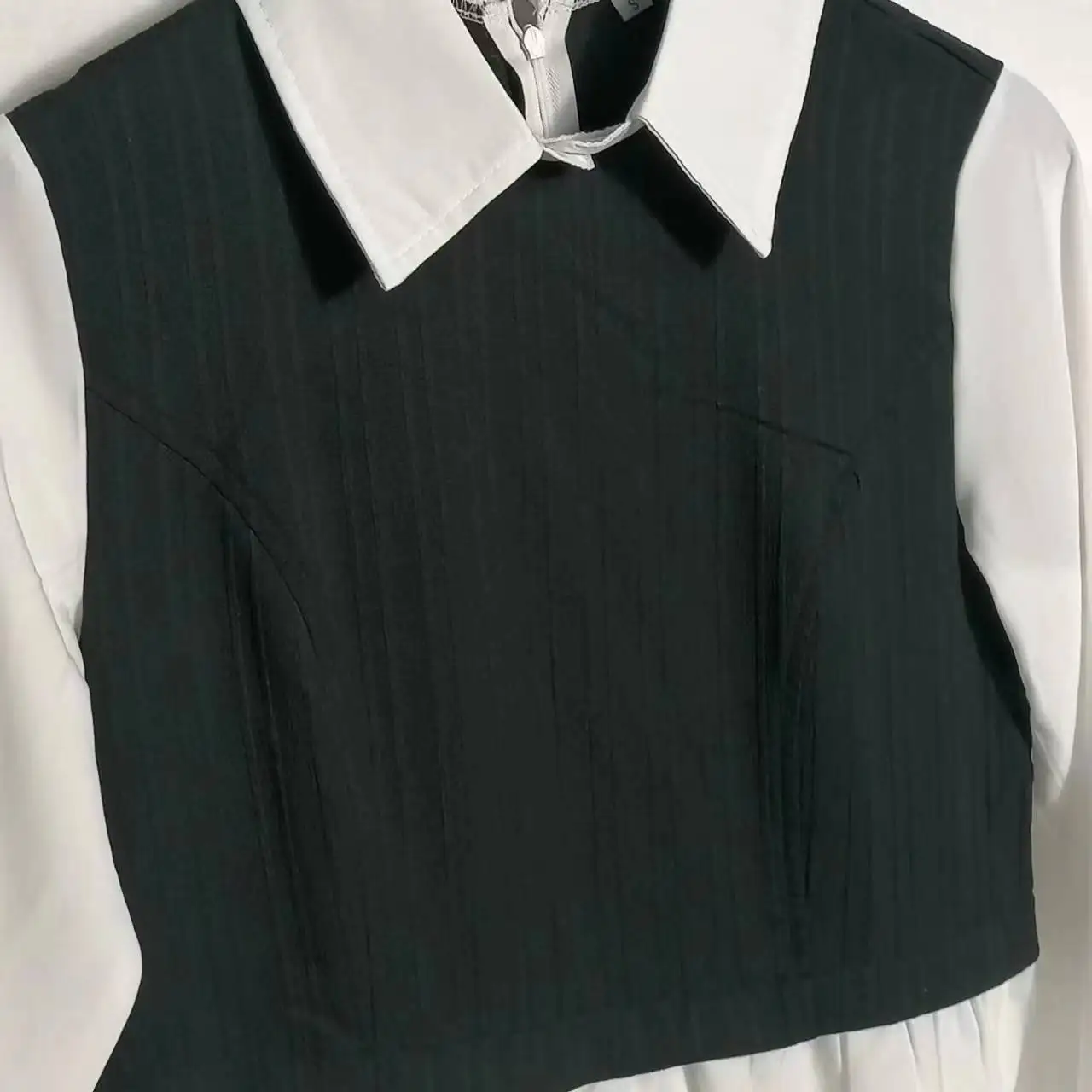 가을 겨울을위한 여성용 긴 소매 셔츠 여성용 컬러 차단 지퍼 블랙 드레스 Vestidos De Mujer Casuales