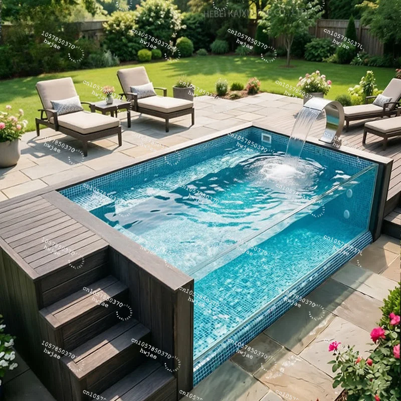 Large Blue Custom Home Rectangular Wooden Container 20ft Pool Fiberglass Above-ground Pool