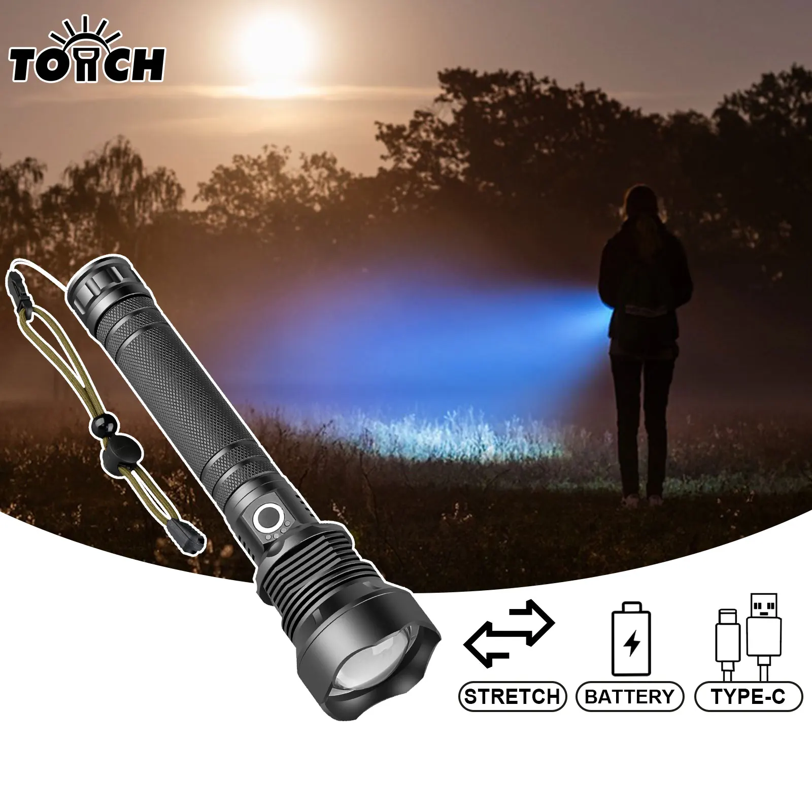 Rechargeable High Lumens LED Flashlights, XHP70 and COB Tactical Flashlights With Zoomable, Waterproof, Super Bright Flashlight