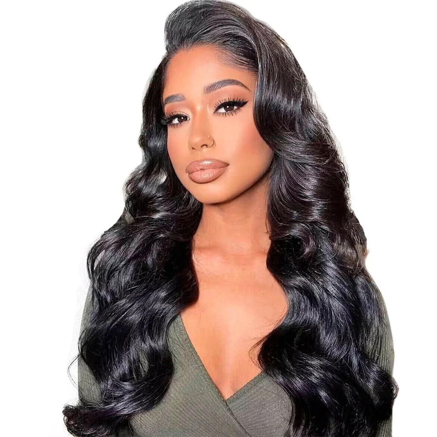 Pre Plucked สีดําธรรมชาติ Body Wave วิกผมผมมนุษย์ 13x4 HD โปร่งใสบราซิล Virgin Hair ความหนาแน่น 180% วิกผมลูกไม้ด้านหน้าด้านหน้า