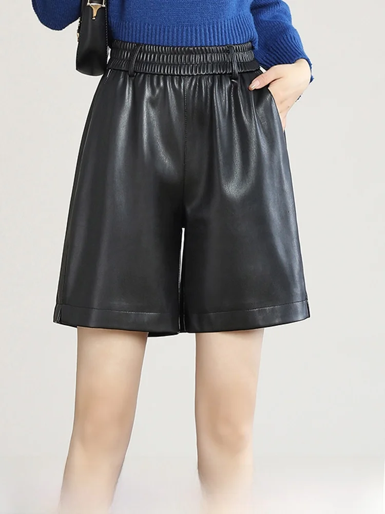 Eepskin جلد طبيعي orts المرأة عالية الخصر ألف خط بنطال ذو قصة أرجل واسعة الخريف الشتاء Faion التخسيس بناطيل كاجوال