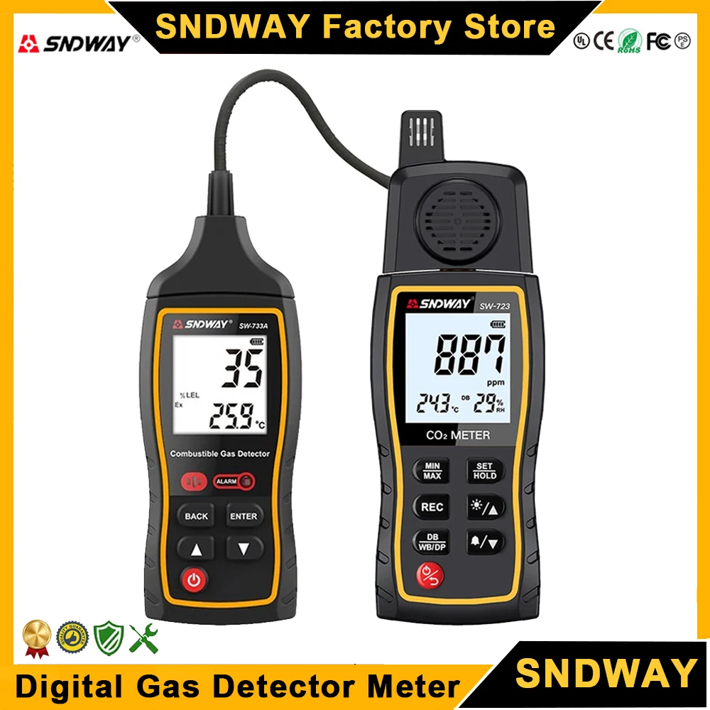 SNDWAY SW 743A 733A 723 Gas Detector Alarm Sensor Carbon Dioxide CO2 Flammable Ex Halogen Professional Gas Leak Analyzer Meter