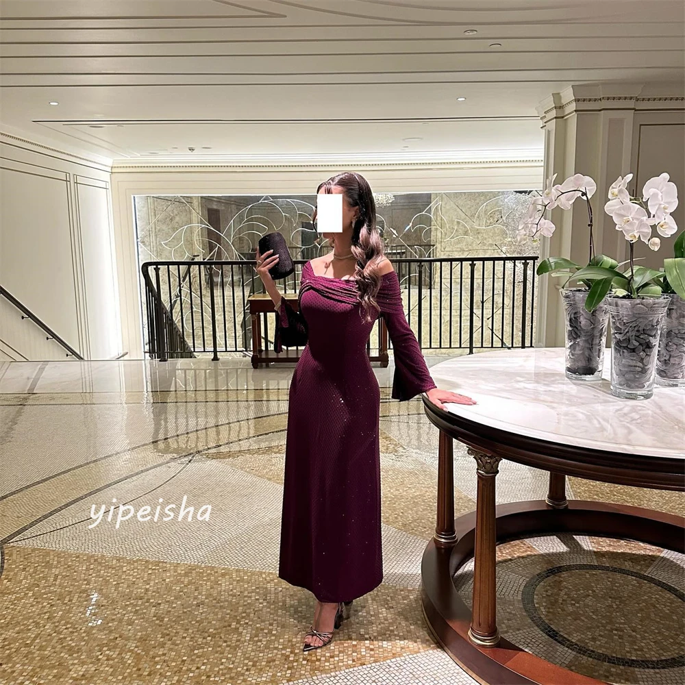 Customized Jiayigong Sparkle Exquisite Evening Jersey Sequined Ruched Party A-line One-shoulder Bespoke Occasion Gown Midi Dres