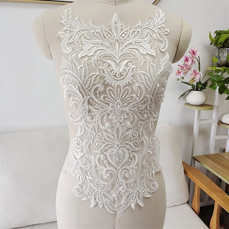 New European Embroidery Sequins Lace Decal Mesh High-end Wedding Dress Women's Formal Dress Decoration DIY Clothing Accessories