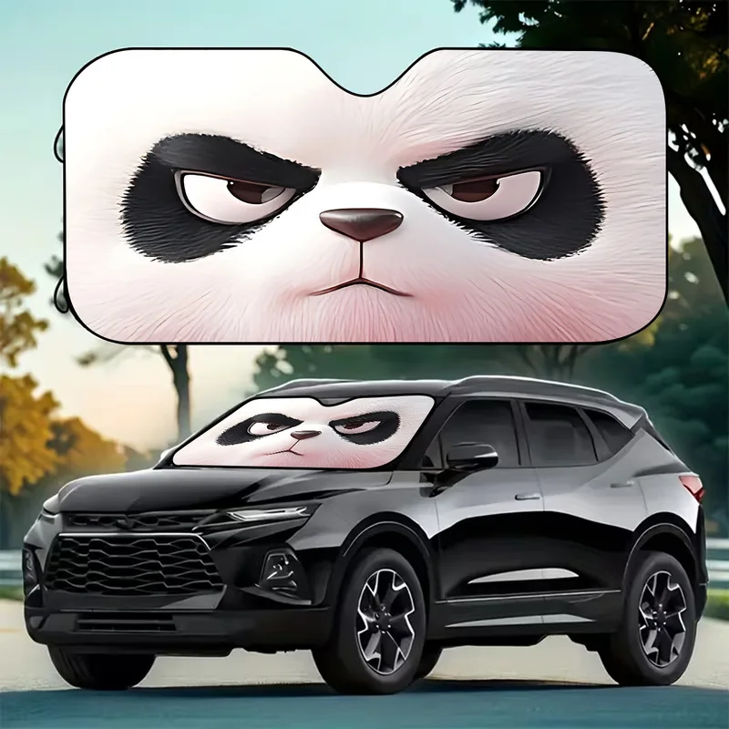 1Pcs Panda Playful Design Car Windshield Sun Shade, With 4 Free Suction Cups, For SUV RV, Easy Installation, Interior Sunshade