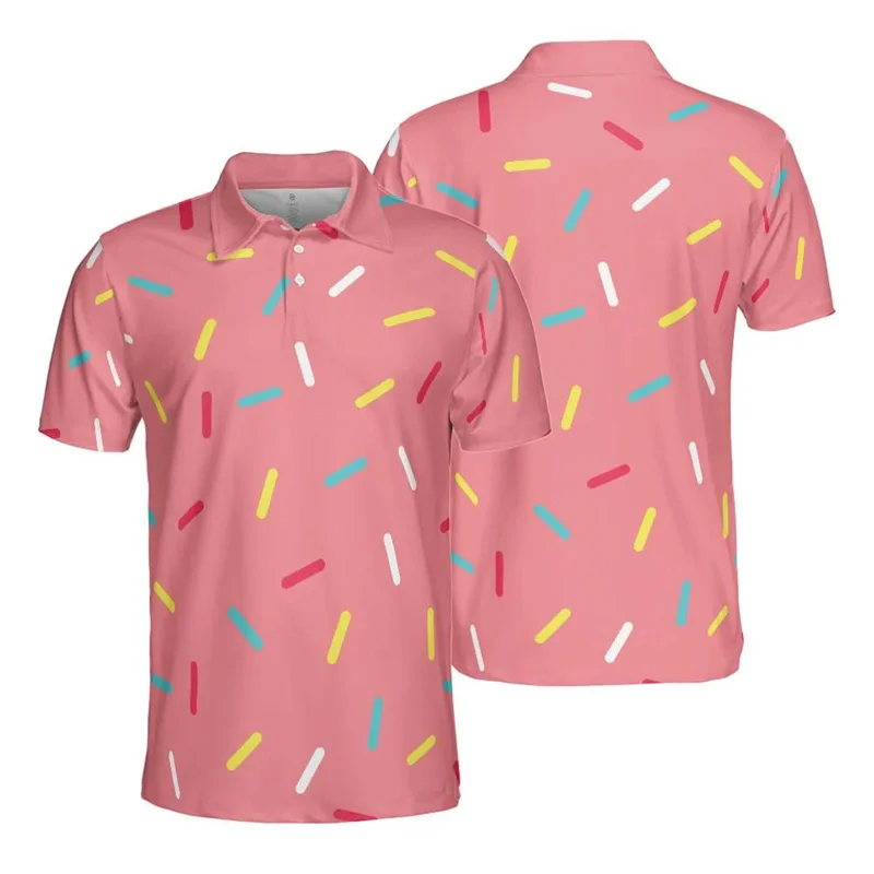 Ice Cream Cone 3D Print Short Sleeve Polo Shirts For Men Clothes Casual Funny Donut Sprinkles Chocolate Women Button POLO Shirt