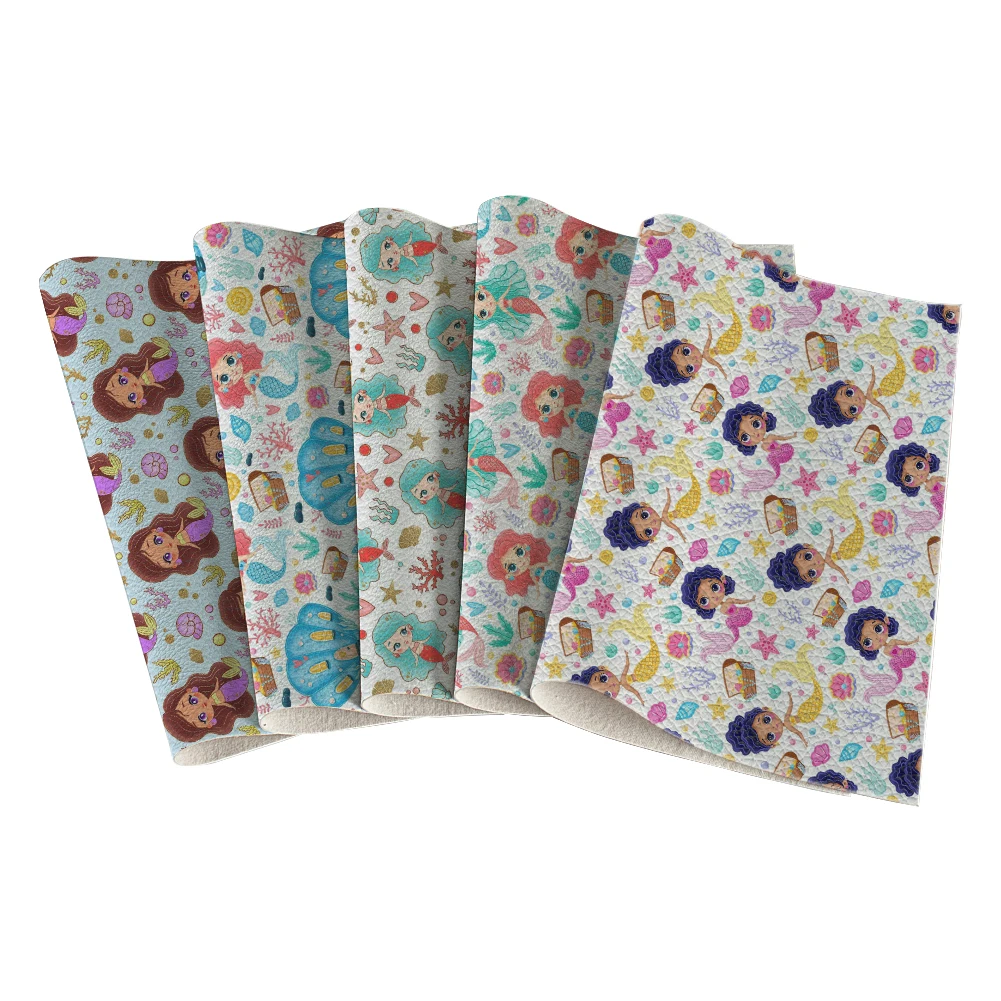 

Cartoon Mermaid Girls Cute Printed Pattern Synthetic Leather Lychee Vinly for DIY Hair Bow Jewelry Earring Craft Making 30*22cm