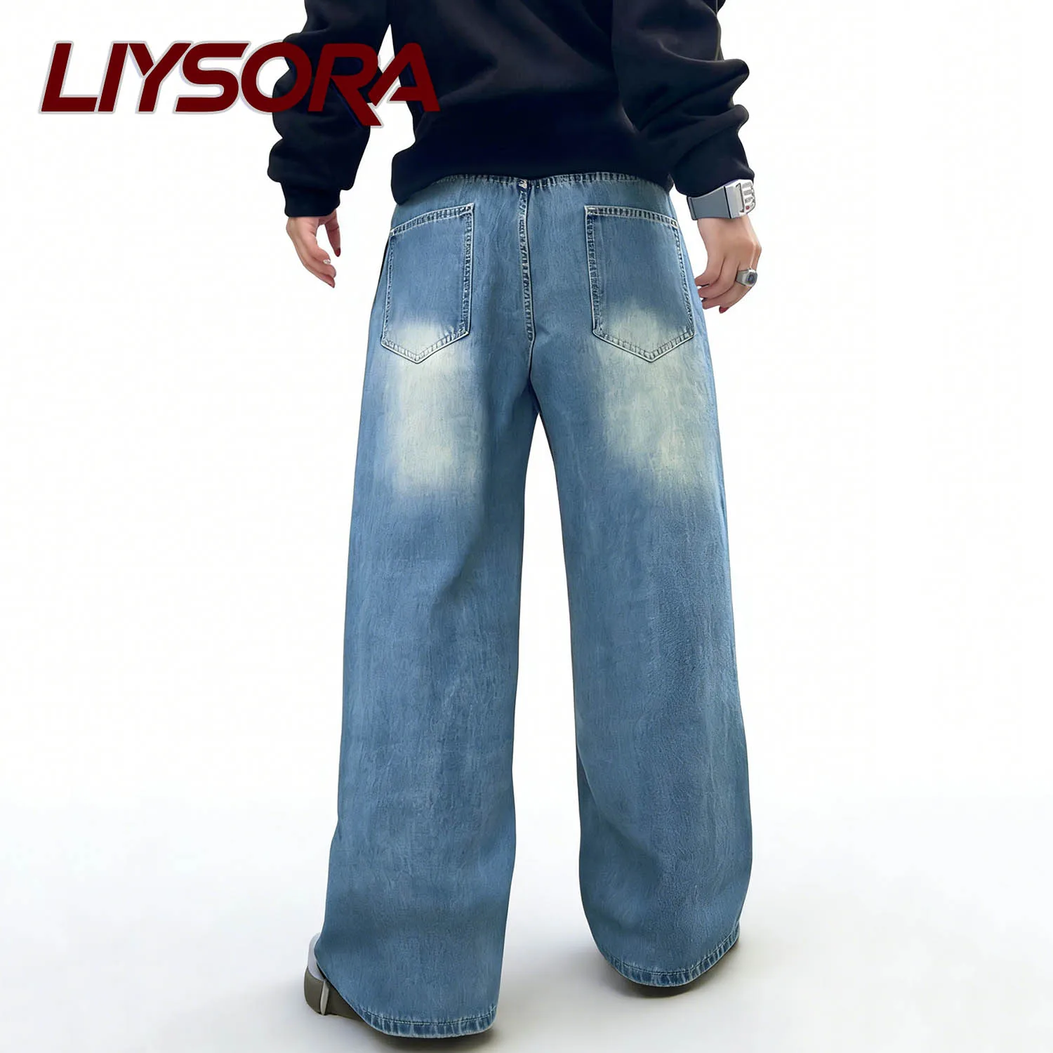 Men's Blue Retro Baggy Ripped Jeans Daily Straight Leg Casual Denim Pants Male Street Ripped Fashion Baggy Jeans Men's Clothes