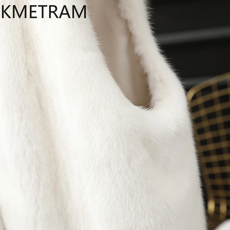 KMETRAM 100% فرو المنك سترة معطف بلا أكمام الفراء الحقيقي السيدات سترة قصيرة عالية الجودة امرأة الشتاء معاطف 2025 جديد في السترات shouba