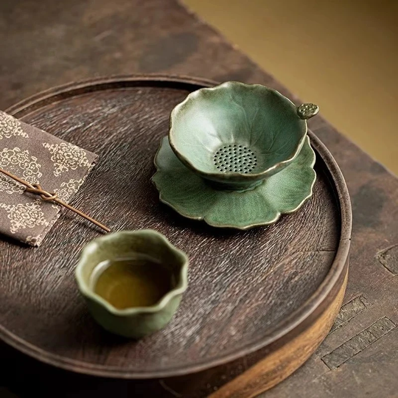 1set Lotus Tea Strainer Set Household Ceramic Tea Filter Kung Fu Tea  Brewing Filter Green Filter Screen Teaset Accessories