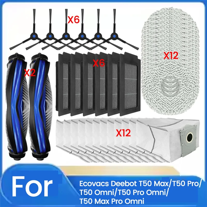 

DHIPP-38PCS Vacuum Cleaner Spare Parts For Ecovacs Deebot T50 Omni/T50 Max Series: Brushes, Filters, Dust Bags, Mops