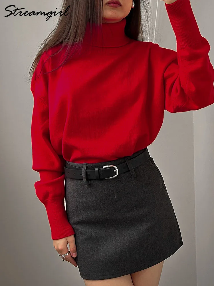 Basic Red Turtleneck Sweater Women Trends 2024 Winter Pullovers Oversize Sweater Woman Jumper Women\'s Turtleenck Sweaters Coffee