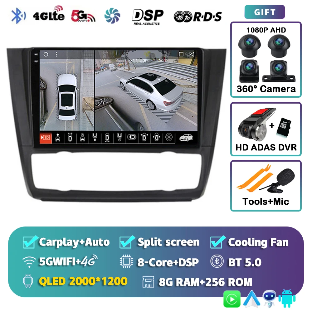 Android 15 Voor BMW 1-Serie E88 E82 E81 E87 2004 - 2011 2K QLED Android Autoradio multimedia Video Player GPS stereo CarPlay 4G
