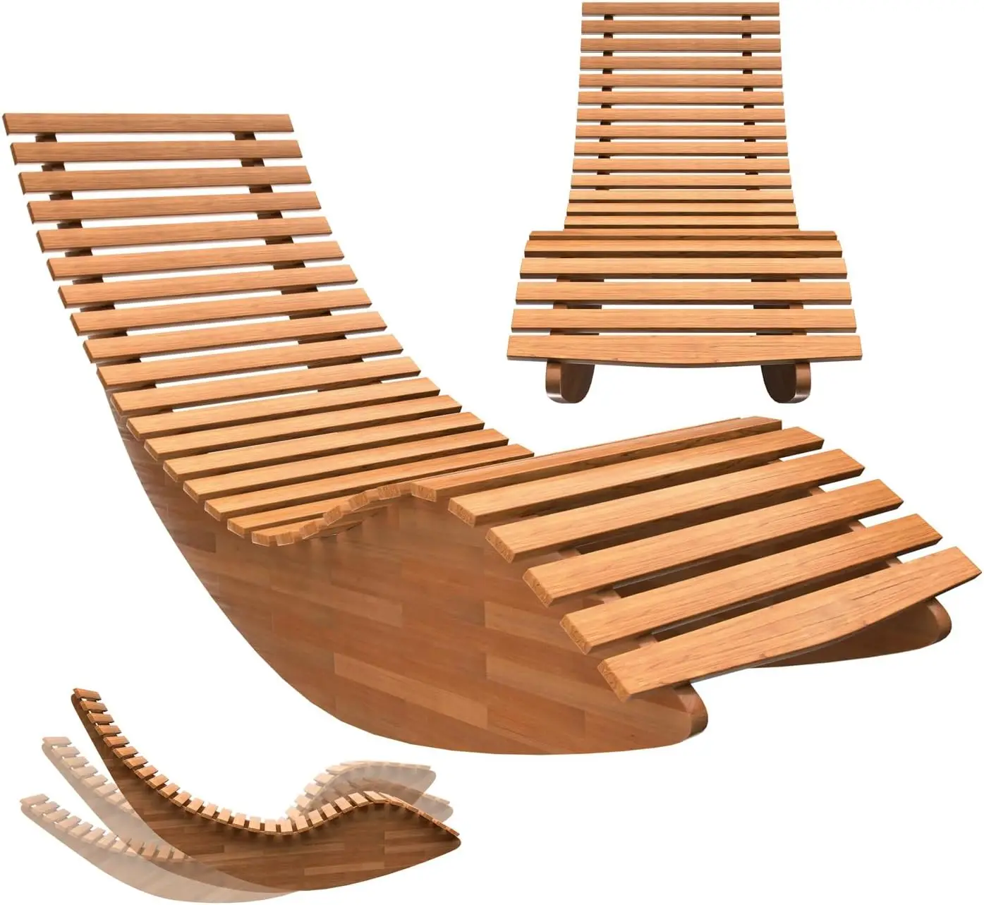 

Chaise Lounge | Rocking Outdoor Lounger Chair Made from Acacia Wood | 330 lbs Capacity Wooden Furniture for Patio, Pool, Sauna