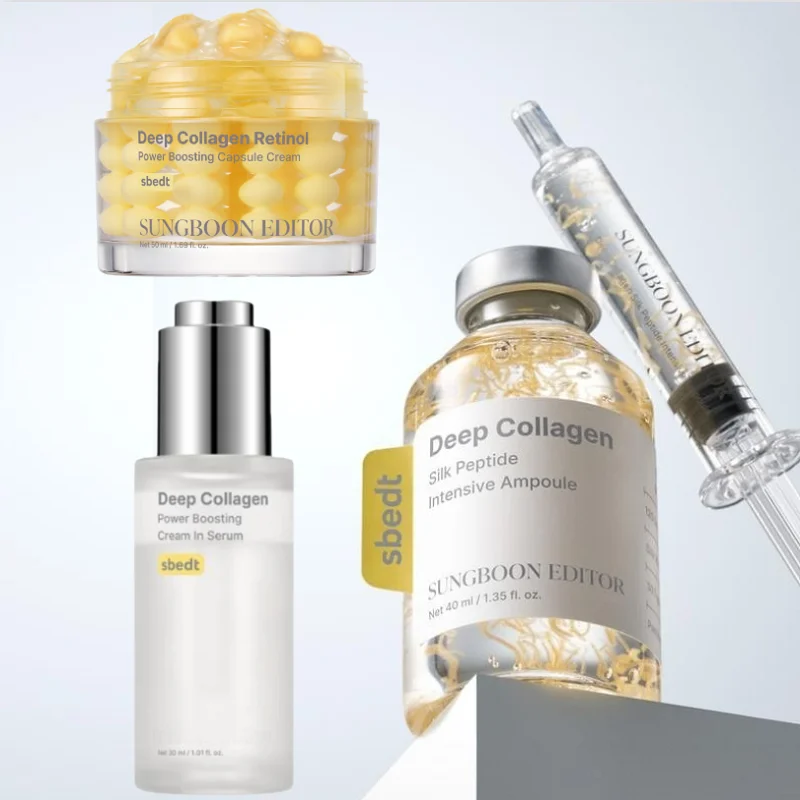 Korean Luxury Skin Care Kit Collagen Silk Peptide Ampoule Boosting Serum Retinol Capsule Cream Brightening Anti Wrinkle Skincare