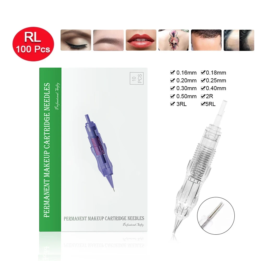 100pcs BMX Permanent Makeup Cartridges Biomaser Tattoo Needles For Eyebrow Lip Hair Stroke Makeup Pen Tattoo Machine Tools
