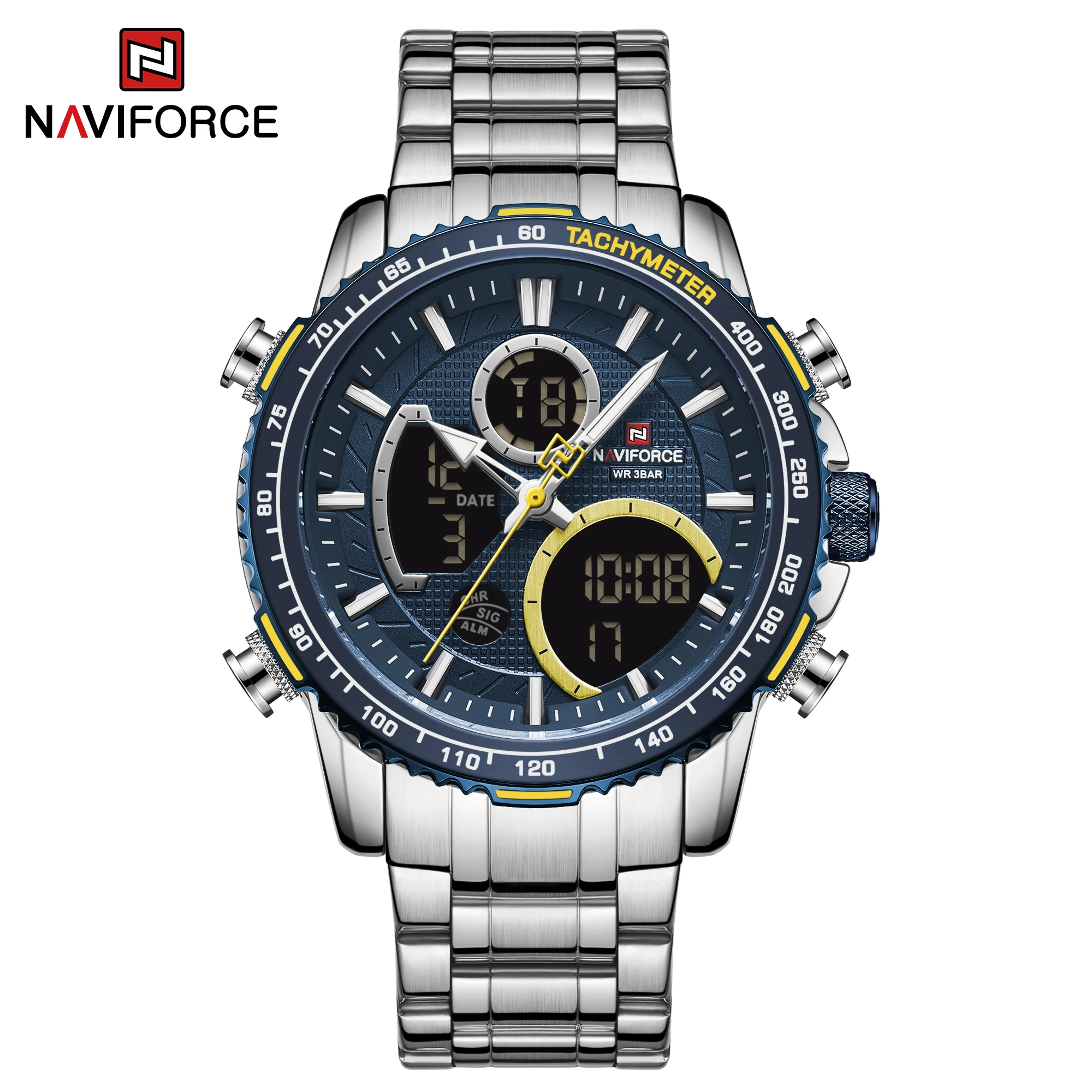 NAVIFORCE Men Watch Dual Display Coffee Sport Timepiece Chronograph Quartz Wristwatch Date Male Clock Relogio Masculino NF9182