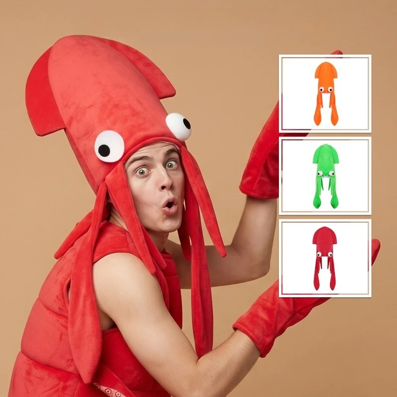Funny Octopus Squid Hat Halloween Cosplay Party Costume Accessory Novelty Plush Headwear for Adult