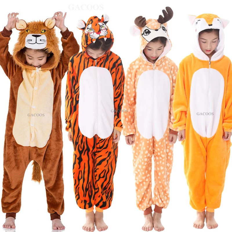 Kigurumi Children Unicorn Tiger Cosplay Costumes Anime Stitch Cartoon Pajamas Christmas Halloween Onesies for Kids Girls Boys