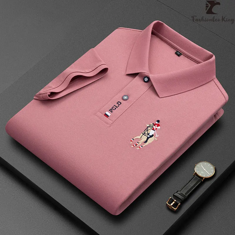 2024 Summer Men\'s Business Short Sleeve Polo Neck Cotton T-shirt Youth Fashion Solid Embroidered Polo Shirt Top T-shirt M-4xl