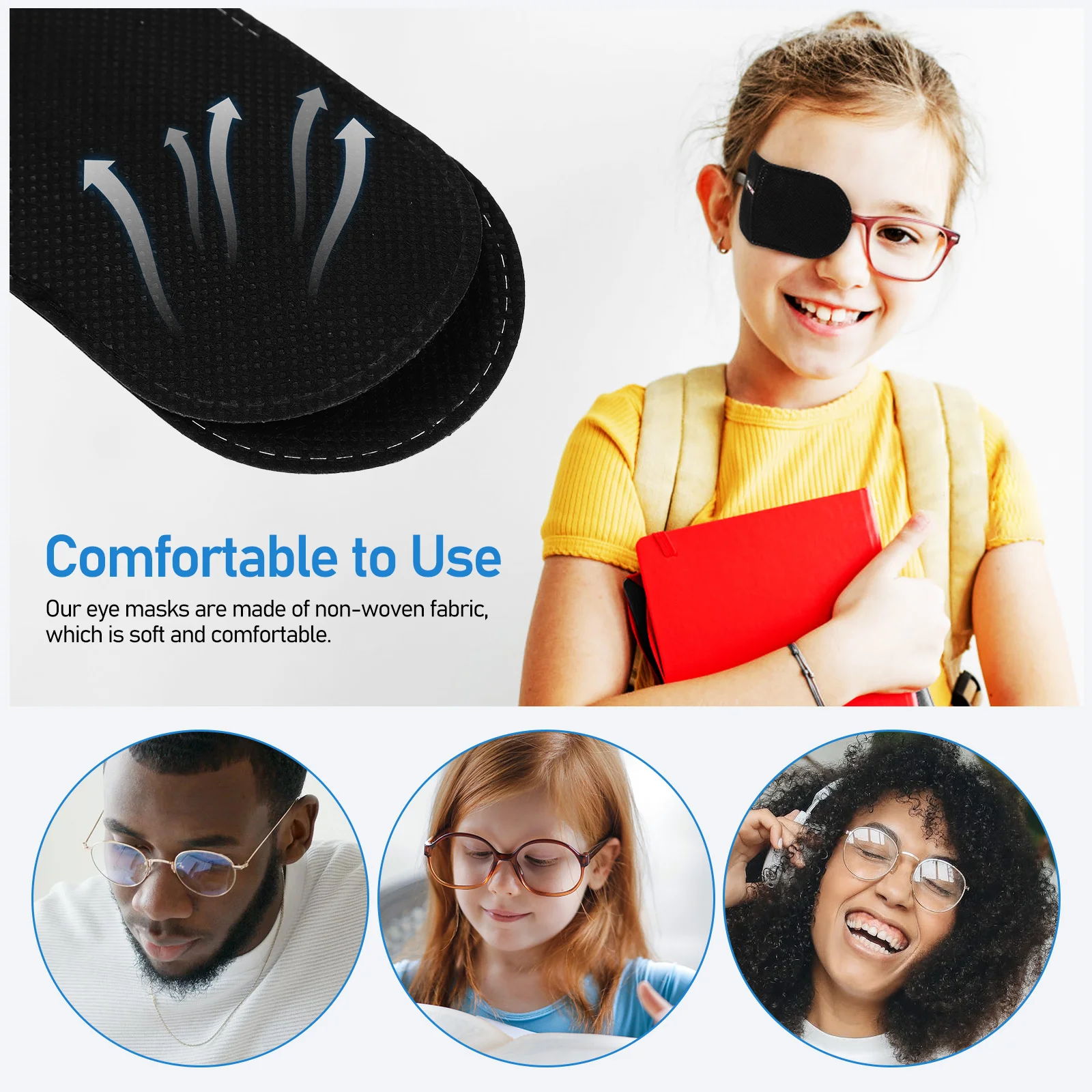 12 Pcs Eye Patches for Kids Boys Amblyopia Eyeglasses Black Adults Pediatric Child