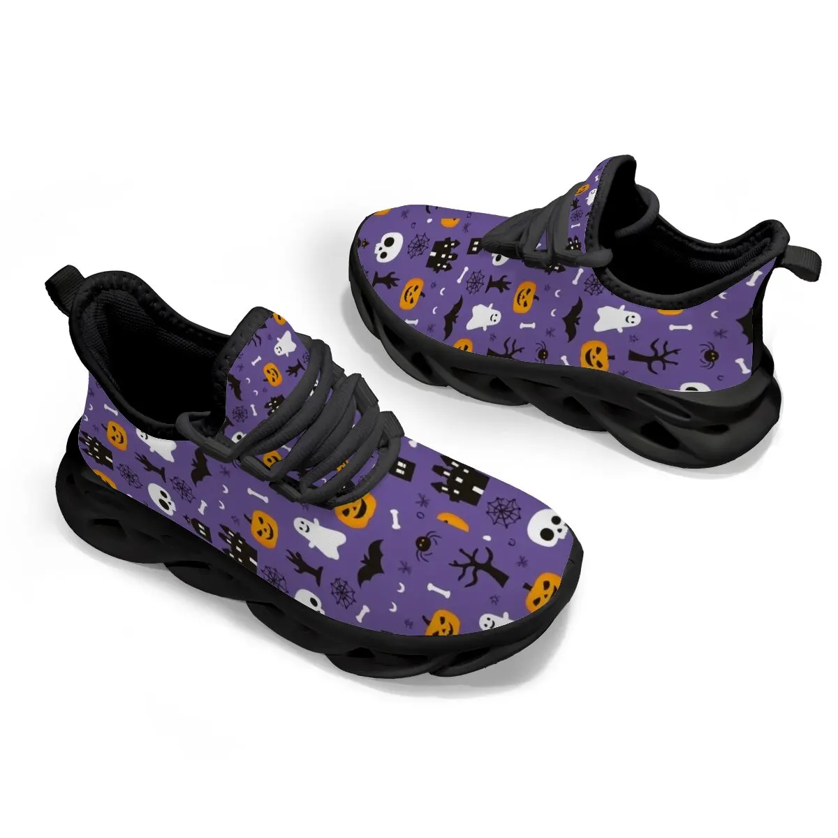 

Children's Flat Shoes with Breathable Mesh Laced Two-color Soft Soles Summer Halloween Pumpkin Bat Design Casual Sports Shoes