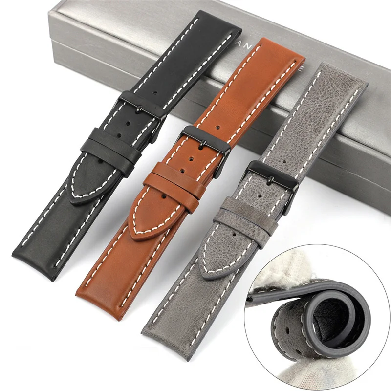 First Layer Cowhide Watch Band 22mm 24mm Vintage Genuine Leather Waterproof Watchband Brown Men Women Sport Bracelet Watch Strap