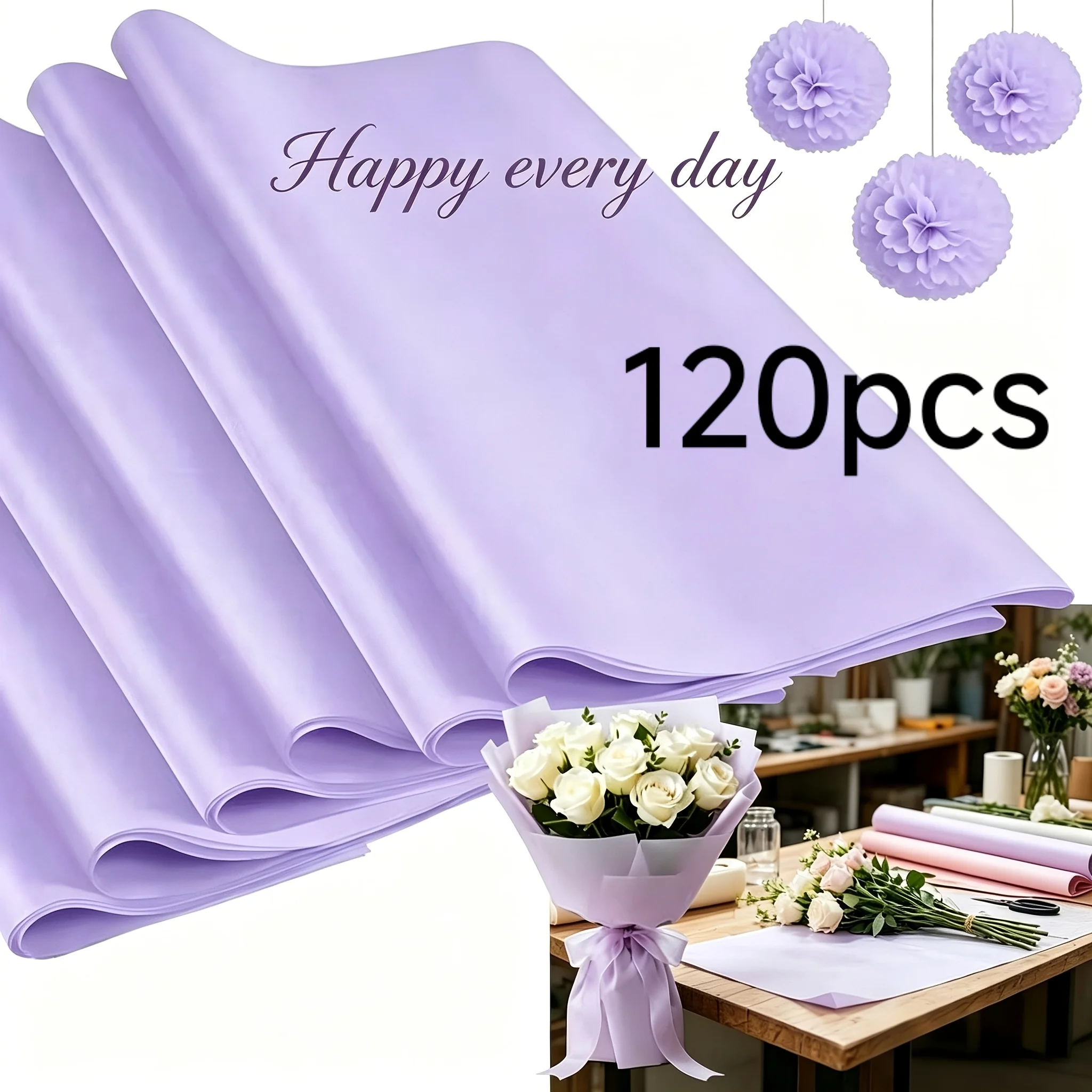 120 Sheets Lavender Tissue Paper, 11.8 X 11.8 Inch Acid-Free Wrapping Paper, for Gift Bags, Wedding, Mother's Day, Flower Bouque