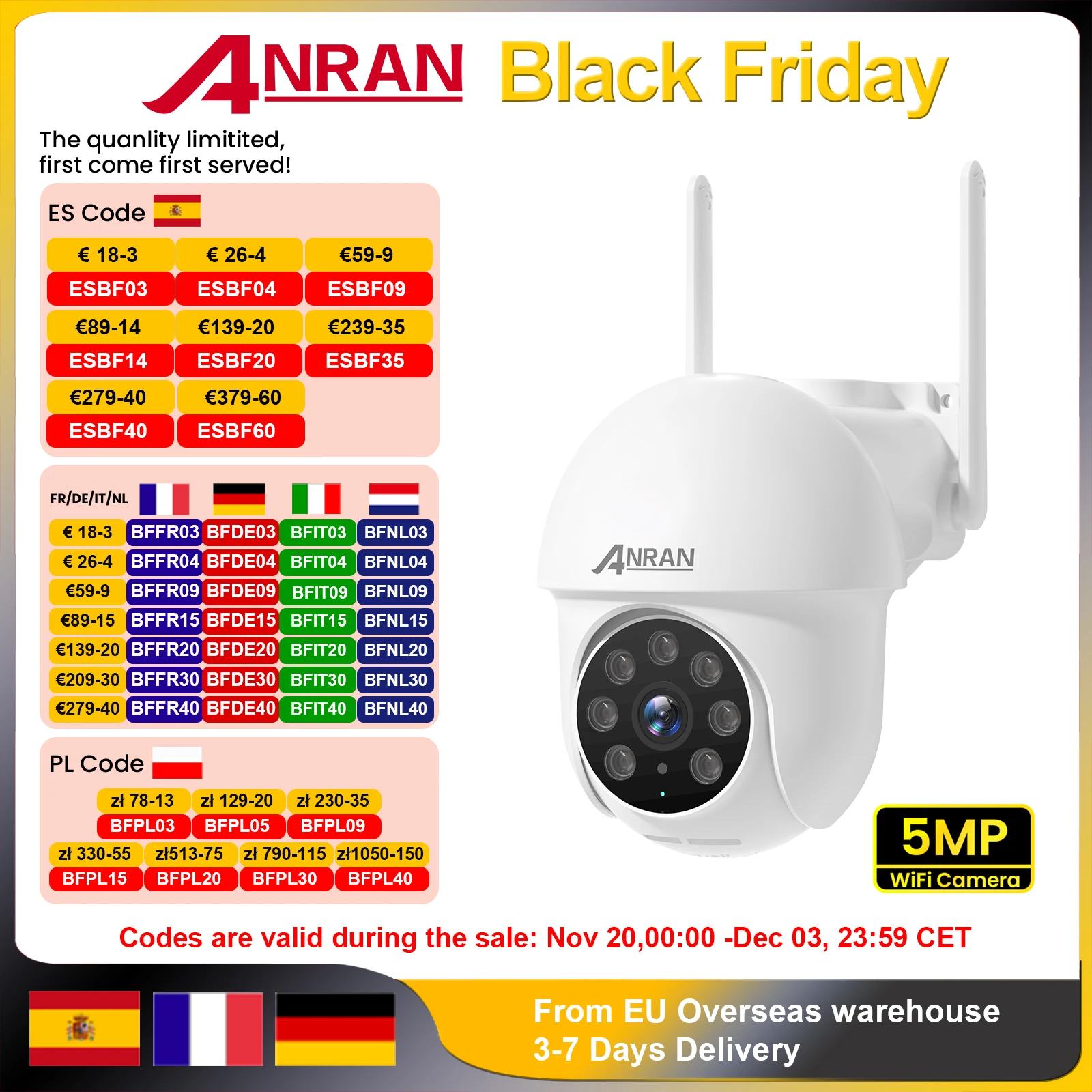 ANRAN 5MP Wired Security Camera 2.4G&5G Wifi Camera 24/7 Record Home Security Protection IP66,Compatible Alexa,Auto Tracking