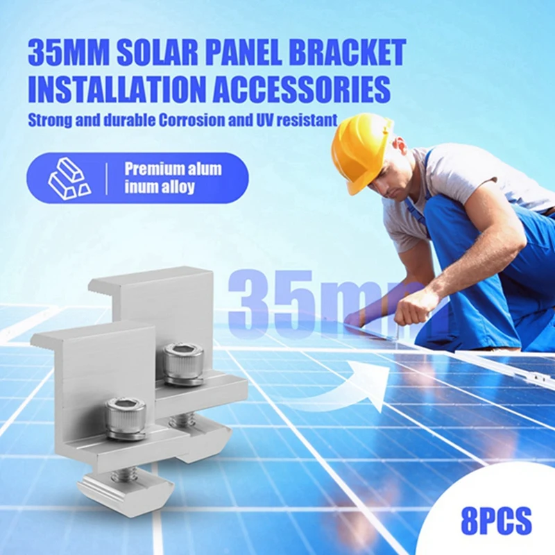 BAAG-Solar Panel Mounting Brackets,8Pcs Aluminum Solar Panel End Clamp 30-45Mm Adjustable H, Solar Panel Mount For Metal Roof